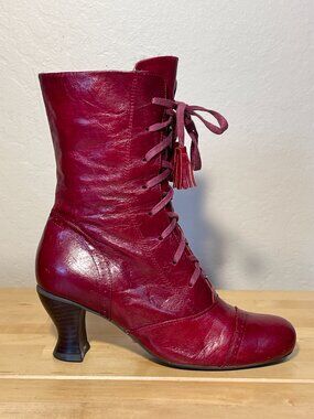 Miz Mooz Burgundy Red Leather Victorian Steampunk Button